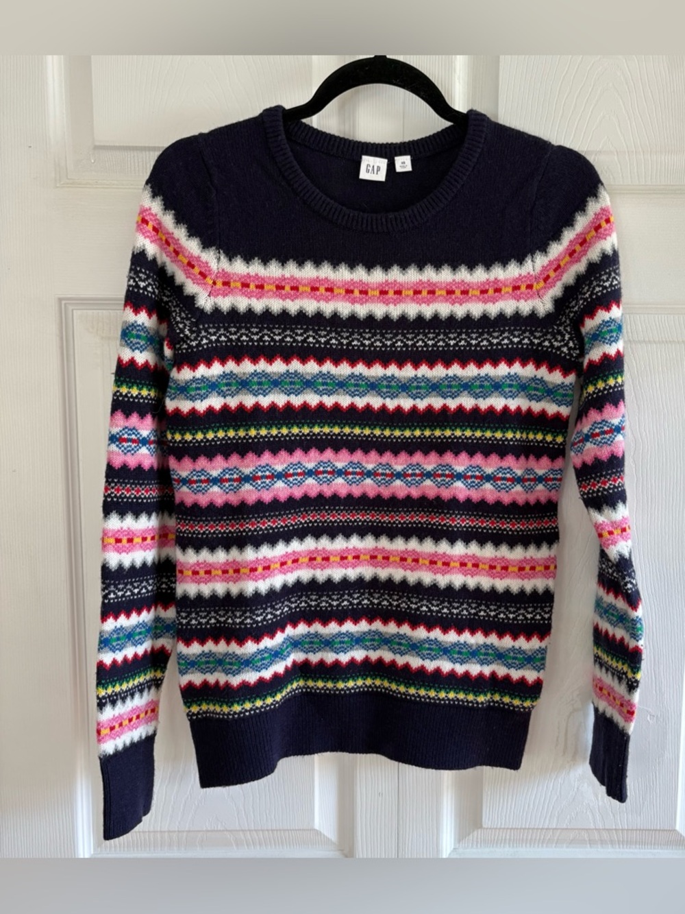 GAP Navy Blue Fair Isle Multicolor Stripe‎ Wool Blend  Sweater XS Nordic Indie